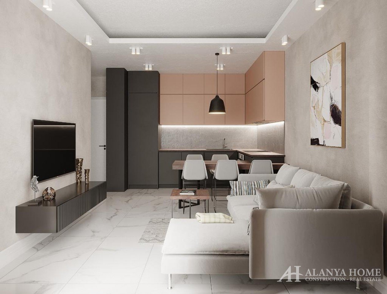 Фото покупка продажа недорогая трехкомнатная квартира 2+1 c большой гостиной Алания Хоум Анталия Тур